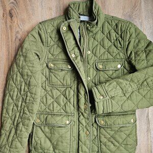 J Crew Quilted Downtown Field Jacket Women Medium Green Utility Chore Zip Button
